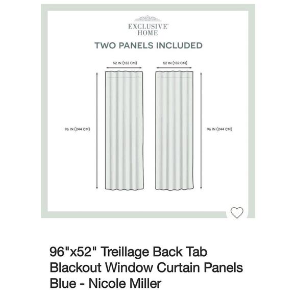 Nicole Miller Treillage Back Tab Blackout Window Curtain Panels Blue 52"x96" New - Picture 9 of 9